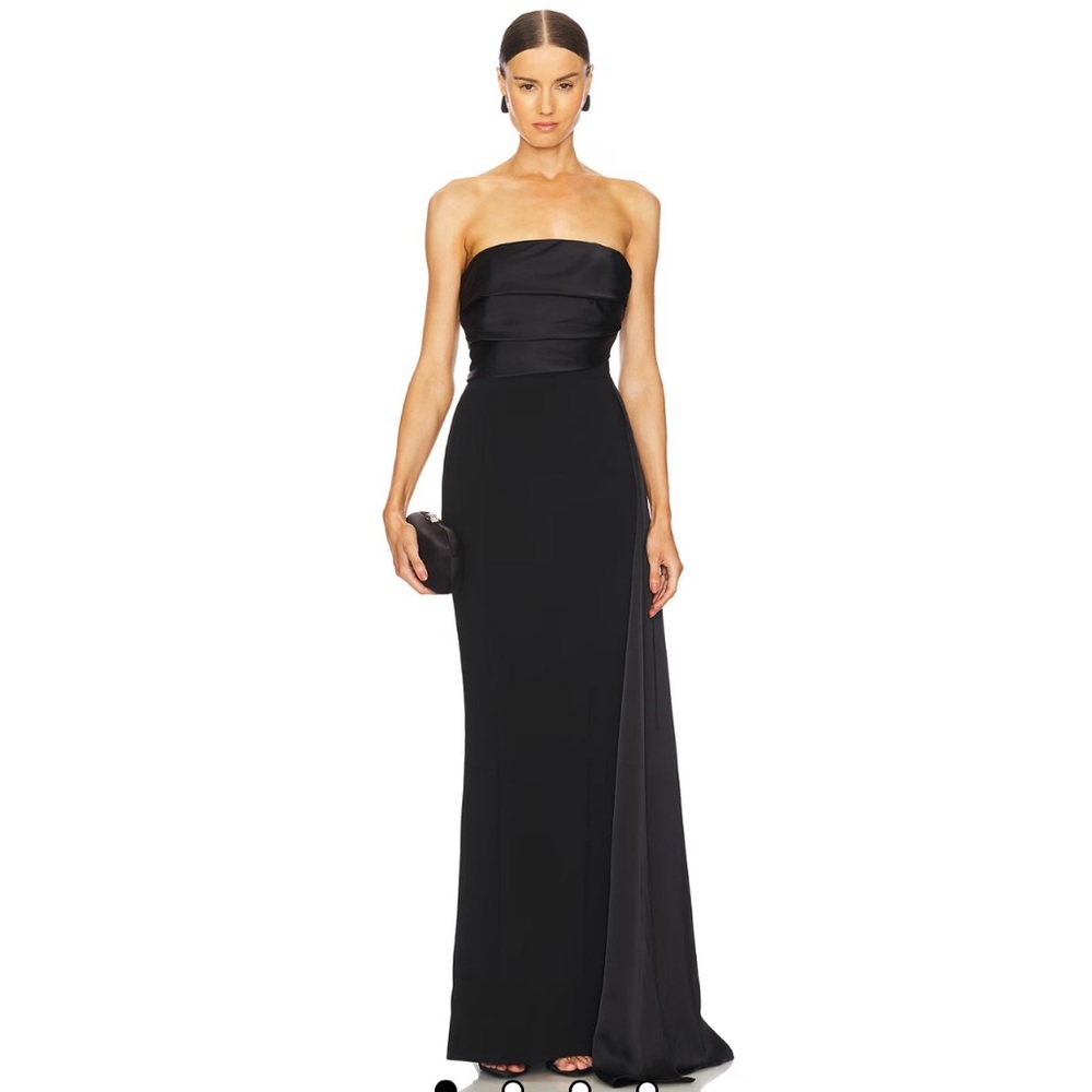 Nbd Black Strapless Maxi Gown With Draped Sash